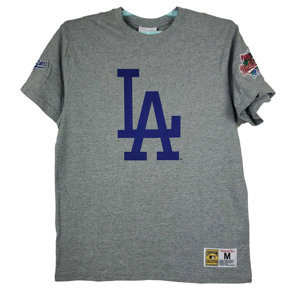 LA Dodgers Mitchell & Ness MLB M Medium Shirt Sleeve Embroidery Patch Gray NWT